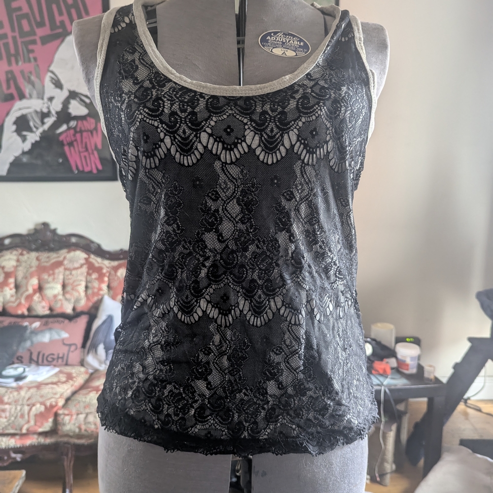 Romeo And Juliet Couture Black Lace Tank Top Y2K Vintage